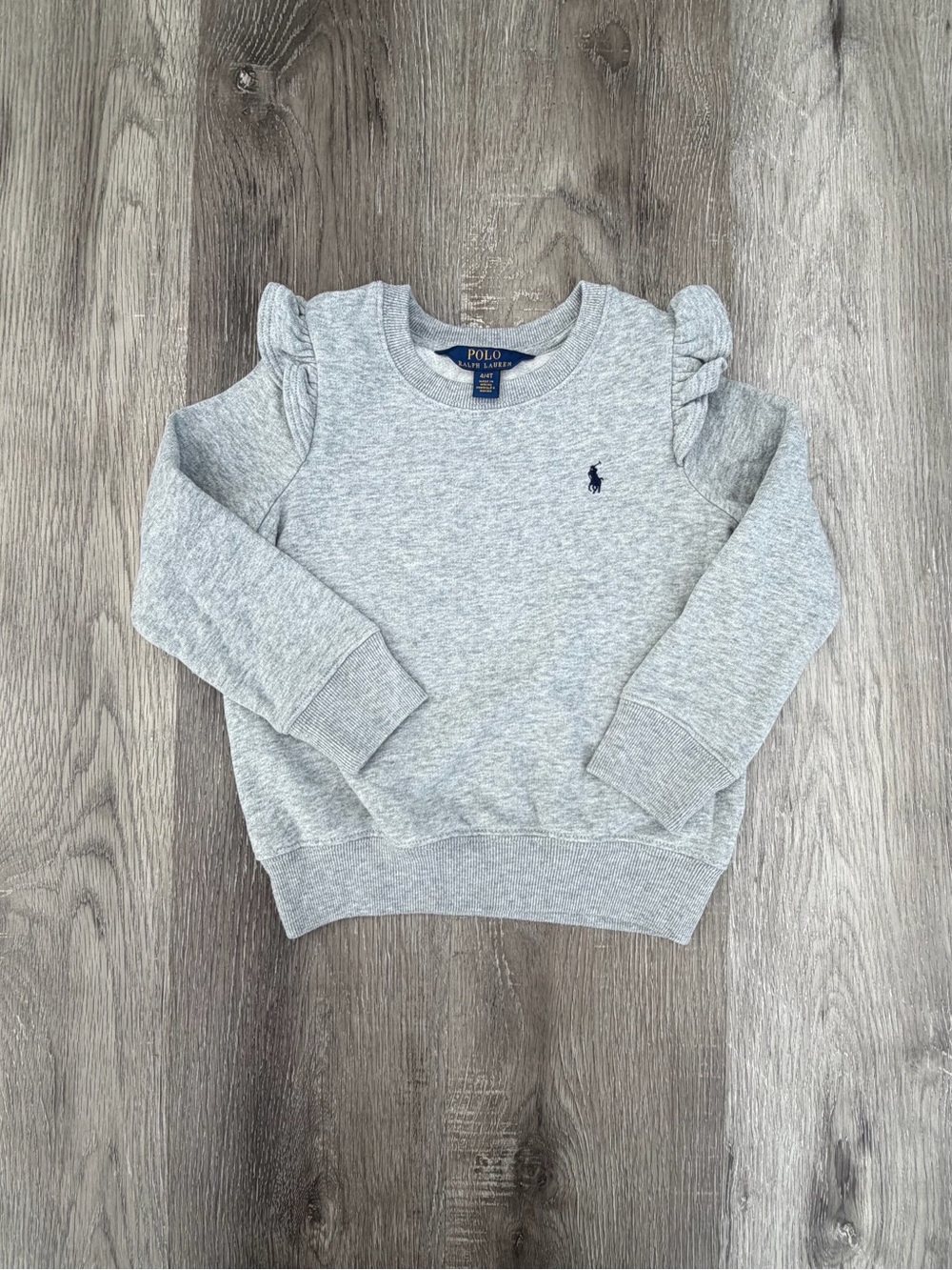 POLO Ralph Lauren Girls Grey Ruffle-Sleeve Sweatshirt for Kids 4T